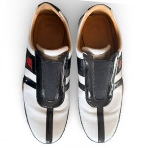 Bally Luxury Leather‎ Driving Moccasins Loafer White Black Red Accent US 5.5